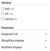 filtrování produktů e-shopu